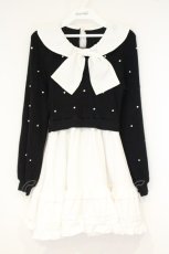 画像1: evelyn / 襟タックミニワンピース F クロ×シロ O-26-09-29-021-LO-OP-OW-OS (1)