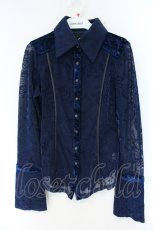 画像1: Ozz oneste / ベロア配色パワーネットブラウス  ブルー O-26-10-01-044-OO-BL-OW-OS (1)