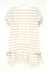 画像1: axes femme / モチーフレース使いボーダーチュニック M キナリ×ピンク O-26-10-01-1007-AX-TO-OW-OS (1)