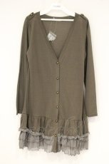 画像1: axes femme / 裾フリルニットロングカーディガン M カーキグリーン O-26-10-01-1011-AX-TO-OW-OS (1)