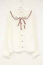 画像1: axes femme POETIQUE / リボン付ストロベリー刺繍ブラウス M キナリ O-26-10-03-035-AX-BL-OW-OS (1)