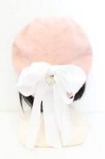 画像1: LOTUS ribbon / ハートチャームリボンベレー帽  ピンクサーモンｘシロ O-26-10-04-066-LO-AC-YM-OS (1)