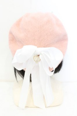 Preview of ハートチャームリボンベレー帽  ピンクサーモンｘシロ