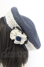 画像3: axes femme / ブローチ付きレース雑材ベレー 57.5cm ネイビー O-26-10-04-068-AX-AC-IG-OS (3)