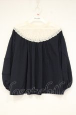 画像1: axes femme / タックチュールパフ袖プルオーバー M ネイビー O-26-10-05-005-AX-TO-OW-OS (1)