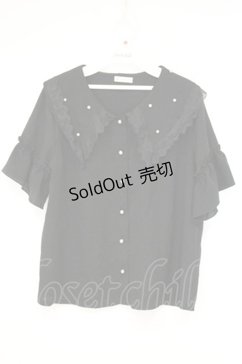 画像1: axes femme / パールビッグ襟ブラウス M クロ O-26-10-05-012-AX-BL-OW-OS (1)