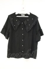 画像1: axes femme / パールビッグ襟ブラウス M クロ O-26-10-05-012-AX-BL-OW-OS (1)