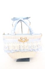 画像1: axes femme / レースフリル雑材かごバッグ 220×315×130mm サックス×ナチュラル O-26-10-06-1005-AX-BG-IG-OS (1)