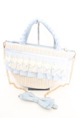 画像2: axes femme / レースフリル雑材かごバッグ 220×315×130mm サックス×ナチュラル O-26-10-06-1005-AX-BG-IG-OS (2)