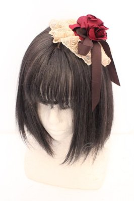 Preview of ロゼットヘッドドレス  ストロベリー×ベージュレース
