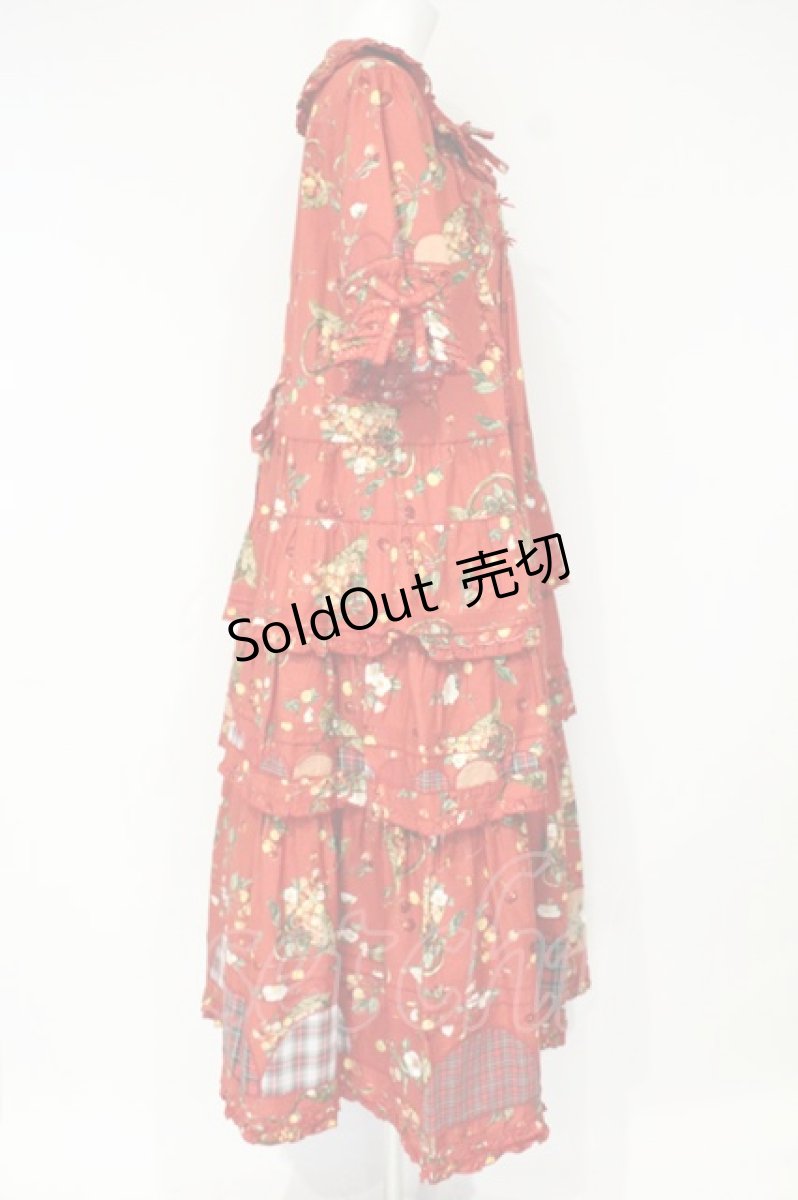 画像5: PINK HOUSE / 野ばらとチェリープリントパッチワークワンピース  アカ O-26-10-06-082-LO-OP-IG-OS (5)