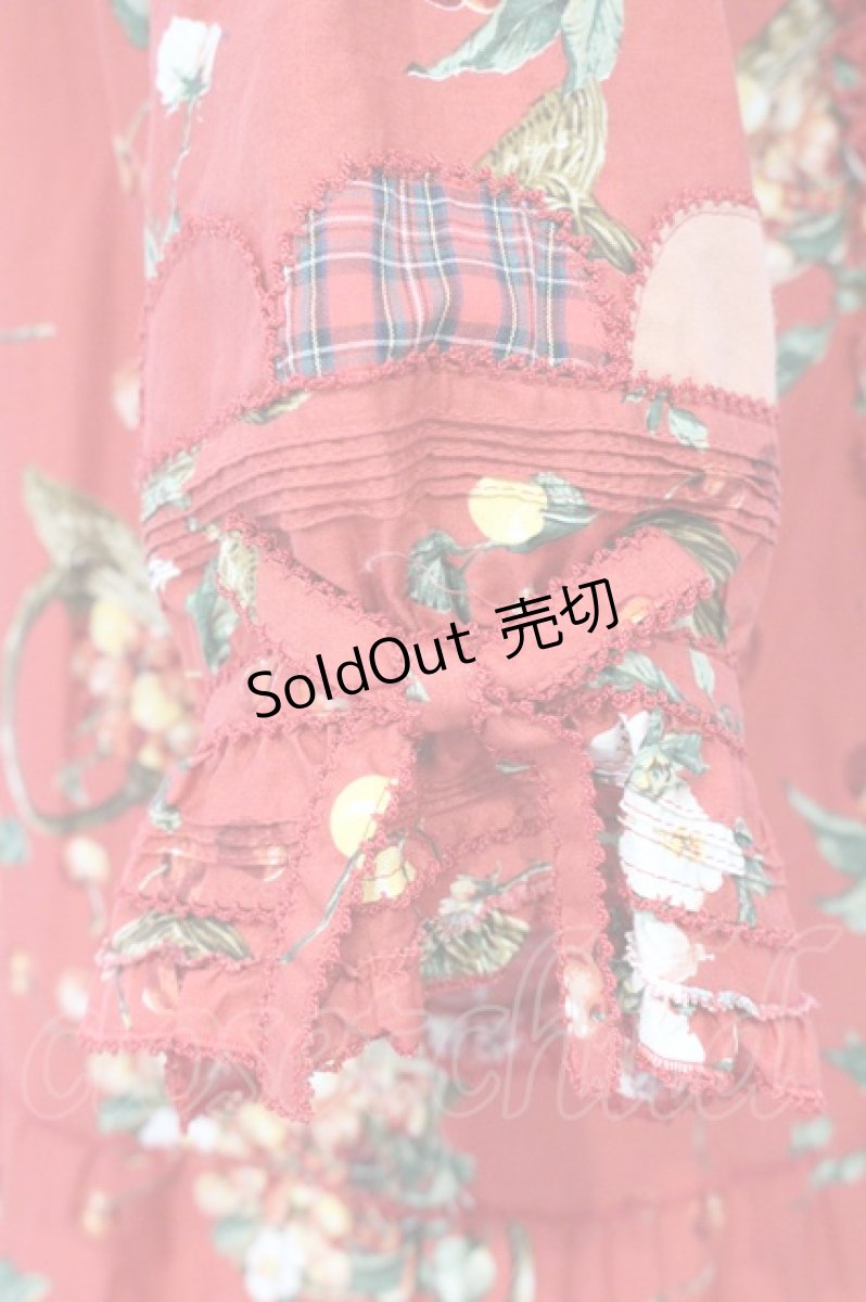 画像6: PINK HOUSE / 野ばらとチェリープリントパッチワークワンピース  アカ O-26-10-06-082-LO-OP-IG-OS (6)