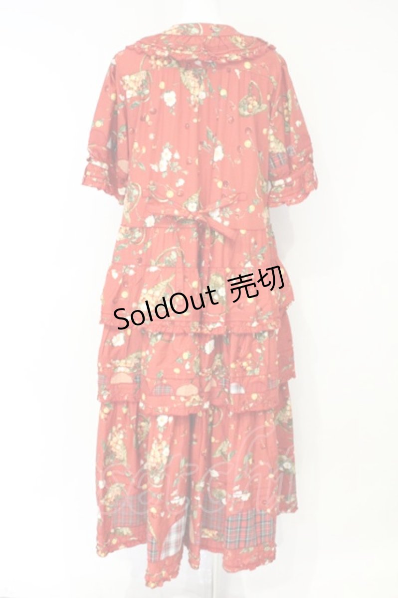 画像7: PINK HOUSE / 野ばらとチェリープリントパッチワークワンピース  アカ O-26-10-06-082-LO-OP-IG-OS (7)