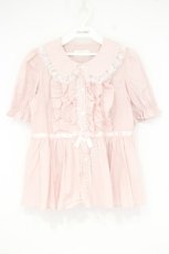 画像1: Lolime by mellfy memory / ribbon puff sleeve ruffle blouse　ブラウス M ピンク O-26-10-06-017-LO-BL-OW-OS (1)