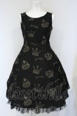 画像1: Jane Marple / 王冠ケーキ刺繍ジャンパースカート M クロ O-26-10-09-035-JM-OP-YM-OS (1)