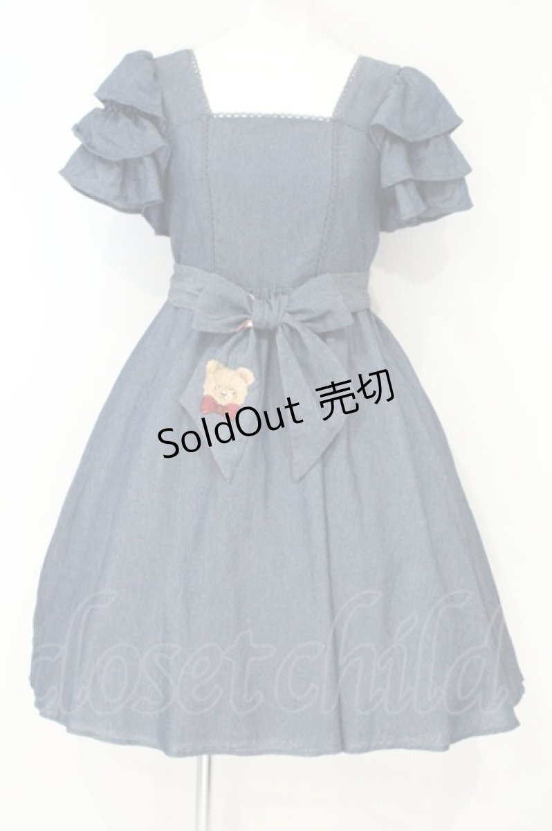 画像1: axes femme kawaii / ベアズベーカリー刺繍ワンピース M インディゴ O-26-10-10-061-AX-OP-OW-OS (1)