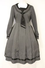 画像1: axes femme kawaii / ストライプセーラーワンピース M クロ O-26-10-10-062-AX-OP-OW-OS (1)