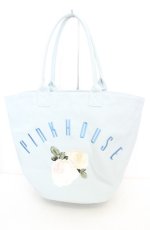 画像1: PINK HOUSE / ホワイトローズ刺繍バッグ  サックス O-26-10-12-1004-LO-BG-OW-OS (1)