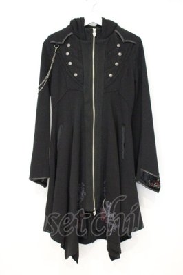 Preview of 薔薇刺繍イレヘムロングパーカー  ブラック