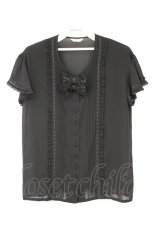 画像1: INGEBORG / ダブルリボンピンタック半袖ブラウス  クロ O-26-10-13-060-LO-BL-OW-OS (1)