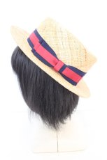 画像2: Jane Marple / Stripe ribbon canotier　キャノティエ  ナチュラル×ネイビー×ワイン O-26-10-14-027-JM-AC-OW-OS (2)