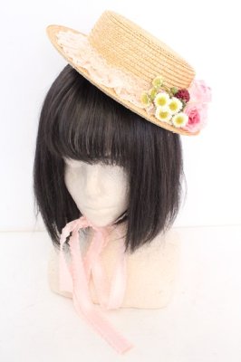 Preview of ローズコサージュストローミニハット  ナチュラル×ピンク