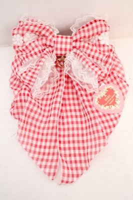 Preview of Fluffy Gingham Heart リボンバレッタ  えんじ