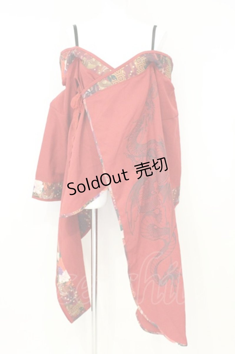 画像1: Qutie Frash / 和柄切り替えオフショル着物チュニック  レッド O-26-10-17-015-QU-TO-OW-OS (1)