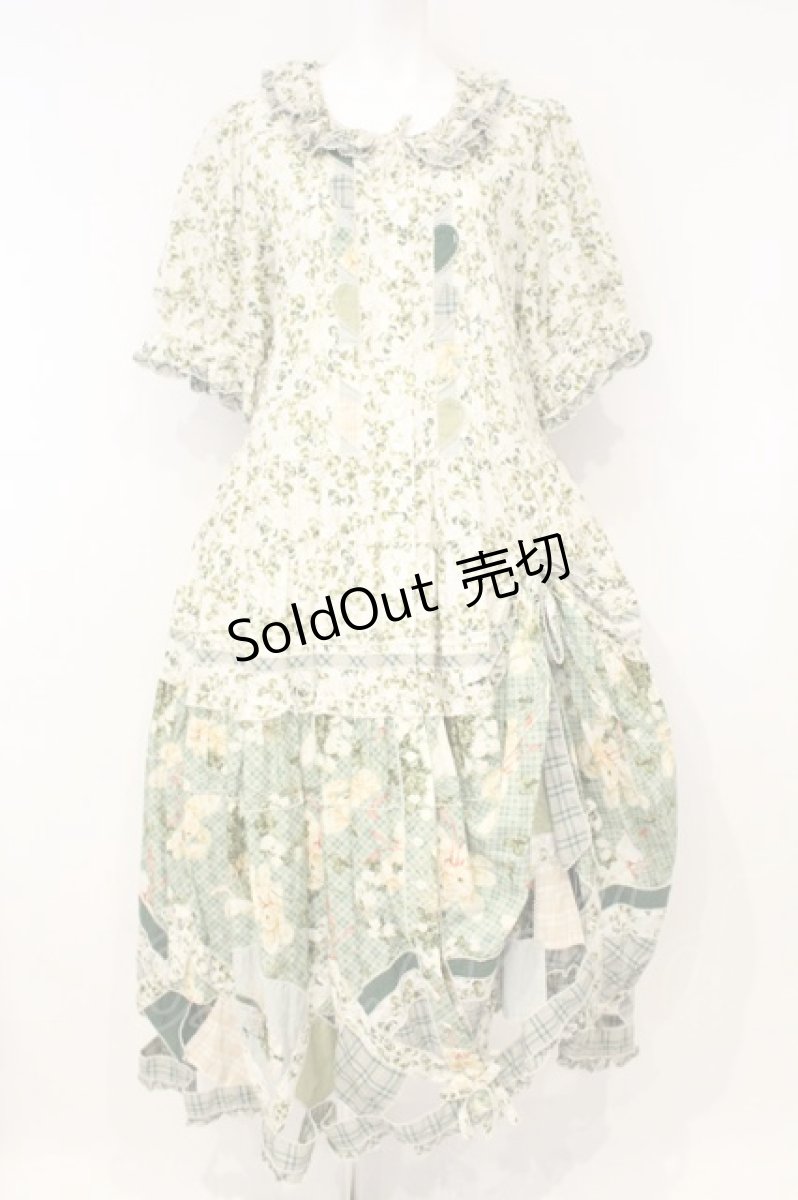画像1: PINK HOUSE / White Cloverプリントパッチワークワンピース  シロ×グリーン O-26-10-22-014-LO-OP-IG-OS (1)