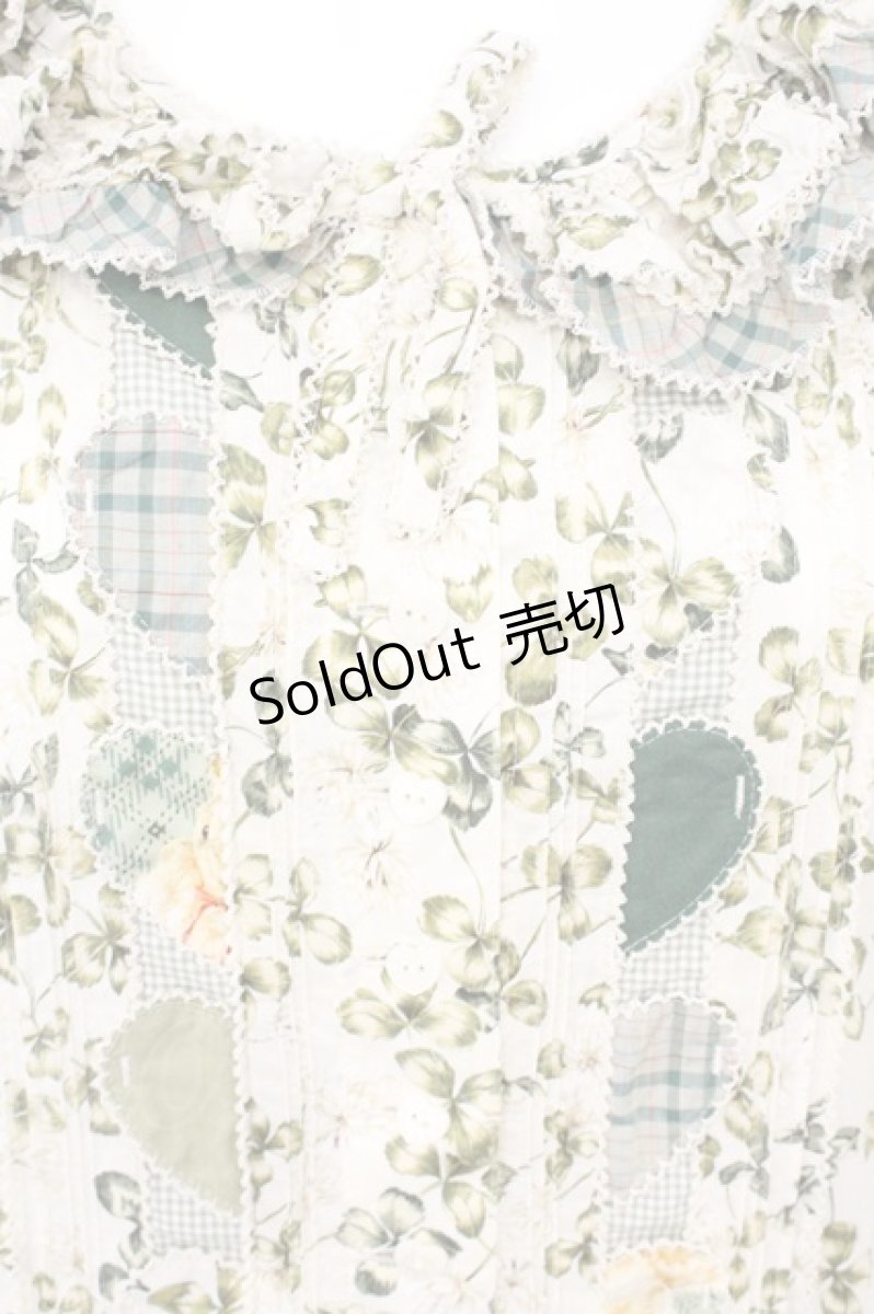 画像2: PINK HOUSE / White Cloverプリントパッチワークワンピース  シロ×グリーン O-26-10-22-014-LO-OP-IG-OS (2)