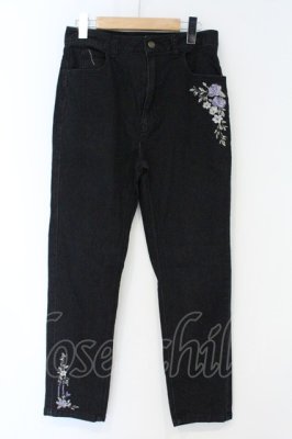Preview of 薔薇刺繍デニムパンツ L クロ