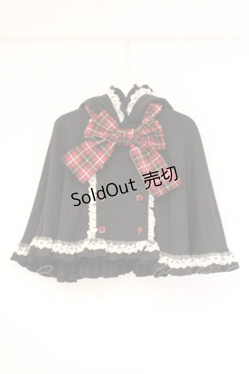 画像1: PUTUMAYO / チェックねこ耳ケープ  ブラック×レッド O-26-10-24-062-PT-TO-IG-OS (1)