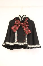 画像1: PUTUMAYO / チェックねこ耳ケープ  ブラック×レッド O-26-10-24-062-PT-TO-IG-OS (1)