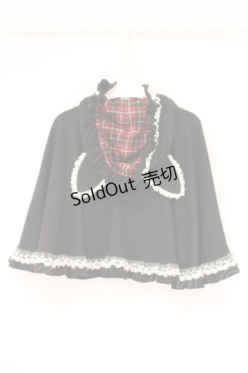 画像4: PUTUMAYO / チェックねこ耳ケープ  ブラック×レッド O-26-10-24-062-PT-TO-IG-OS (4)