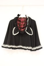 画像4: PUTUMAYO / チェックねこ耳ケープ  ブラック×レッド O-26-10-24-062-PT-TO-IG-OS (4)