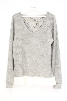 Preview of バックレースアップニットトップス M グレー×シロ