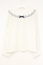 画像3: axes femme POETIQUE / フラワー刺繍スカラップ襟ブラウス M キナリ O-26-10-24-080-AX-BL-OW-OS (3)