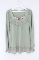 画像1: axes femme / 胸元ガーデンインナーカットソー M グリーン O-26-10-25-058-AX-TO-OW-OS (1)