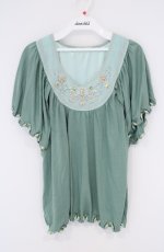 画像1: axes femme / フラワーレース&ビジュー半袖トップス M グリーン O-26-10-25-060-AX-TO-OW-OS (1)