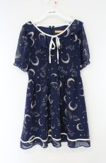 画像1: Fi.n.t / MOONプリントシフォン半袖ワンピース  ネイビー O-26-10-25-011-CA-OP-IG-OS (1)