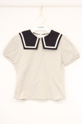 Preview of セーラーカラーのポロシャツ M ベージュ×ネイビー