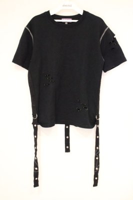 Preview of ダメージアイレット装飾Tシャツ  ブラック