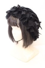 画像1: axes femme / リボン×フリルレースキャップ  クロ O-26-10-26-1013-AX-AC-OW-OS (1)