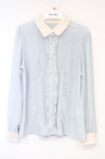 画像1: axes femme / 襟刺繍シフォンブラウス M サックス×アイボリー O-26-10-26-077-AX-BL-IG-OS (1)