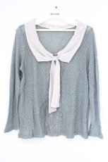 画像1: axes femme / タイ風カラーニットトップス M グリーン×アイボリー O-26-10-26-078-AX-TO-IG-OS (1)