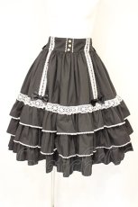 画像1: metamorphose / 【プラスサイズ】Dress up はしごレースハイウエストスカート 2 クロ×シロ O-26-10-26-018-ME-SK-OW-OS (1)