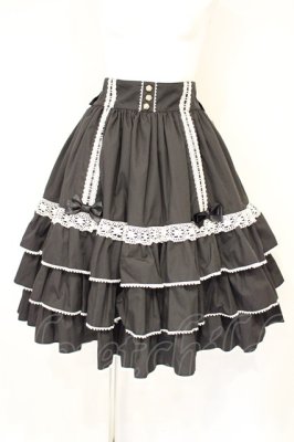 Preview of 【プラスサイズ】Dress up はしごレースハイウエストスカート 2 クロ×シロ