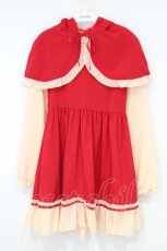 画像1: DearMyLove / お花畑リバーシブルケープ付き童話長袖配色ミニワンピース M アカ O-26-10-27-037-GO-OP-OW-OS (1)