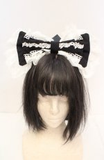 画像1: ATELIER PIERROT / Sweet Lace Ribbon Headband  ブラック×ホワイト O-26-10-27-1040-EL-AC-OW-OS (1)