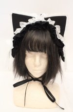画像1: ATELIER PIERROT / Mimi de Chat Lace Headdress　ヘッドドレス  ブラック×ホワイト O-26-10-27-1041-EL-AC-OW-OS (1)